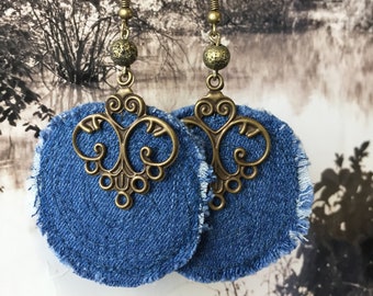 Boucles d’oreilles circulaires jean recyclé