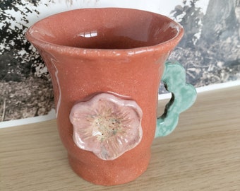pink flower ceramic mug