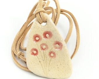 Ceramic pendant necklace bouquet of pink flowers