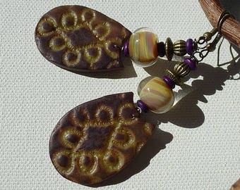 50% already applied - Rustic-chic curls - pendants imbued with guipure - plum, purple and beige