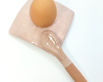 Square ceramic egg cup and spoon