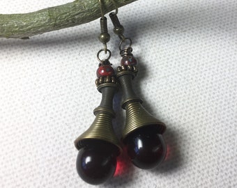 Earrings pearls red glass