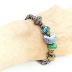 Bracelet ceramic beads and dominant blue and green glass image 3