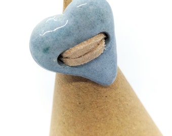 Blue enameled ceramic heart ring