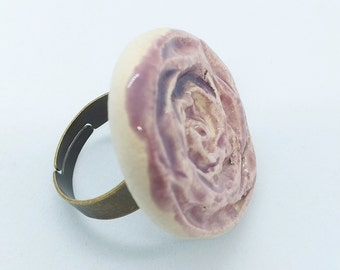 Purple pink enameled ceramic ring