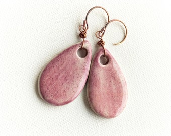 Old pink ceramic hanging earrings