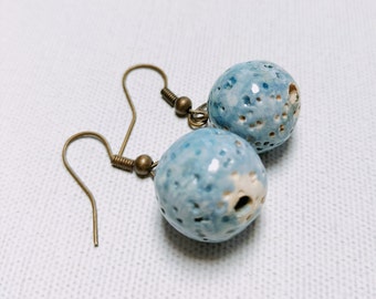 Blue ceramic ball earrings