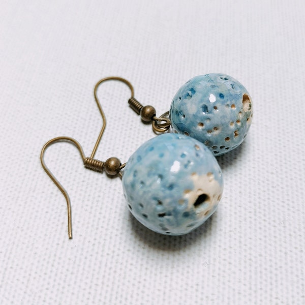 Boucles D'oreilles Anciennes En Céramique - Occasion - Style Vintage