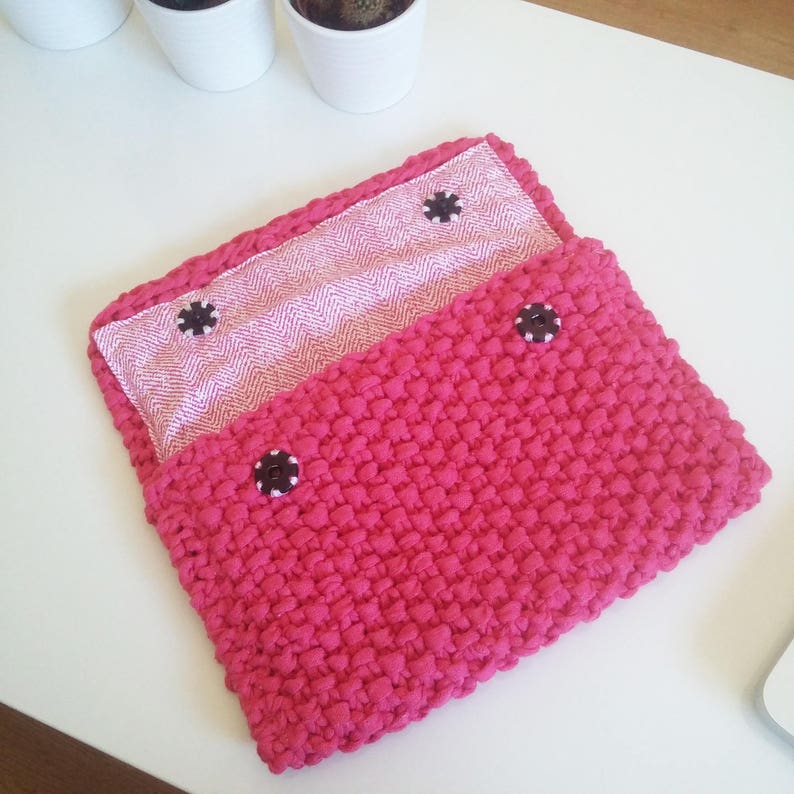 Etui pour tablette, tricoté en coton rose image 2
