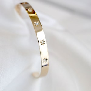 14K solid gold 7 'WISH STARS' sunset open bangle bracelet 0004/love bangle bracelet/star bangle bracelet/diamonds sunburst bangle bracelet