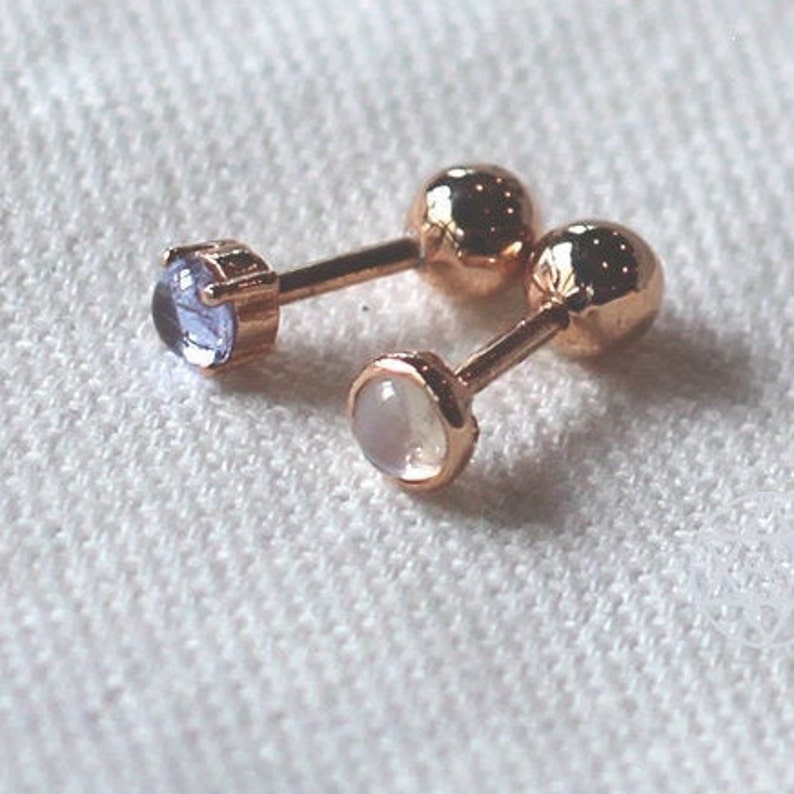 18K solid rose gold moonstone piercingmoonstone earringcatseye moonstone piercinglayering piercinggemstone earringpiercing gift