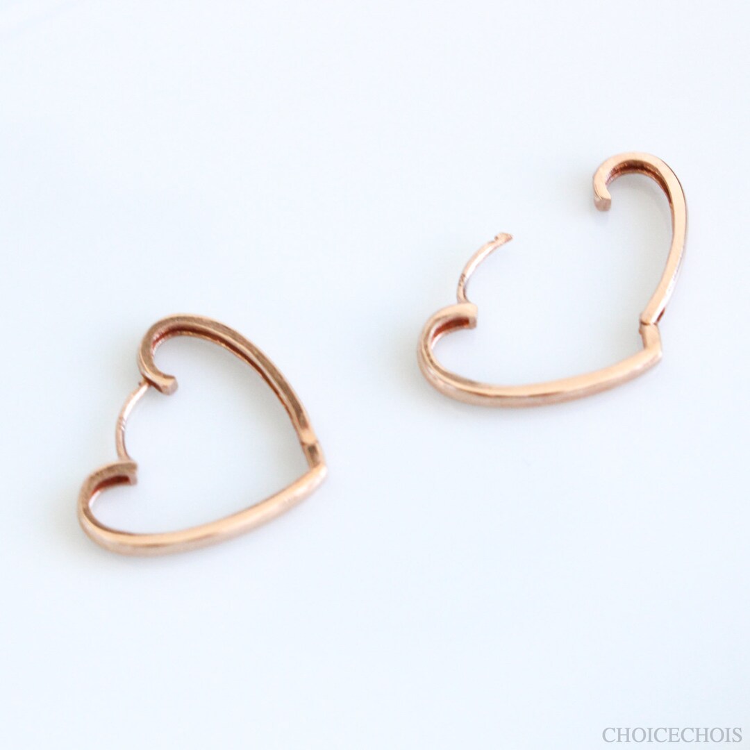 14K18K Solid Gold Side View Heart Hoop Earrings/solid Gold Hoop Ball Earrings/solid Gold