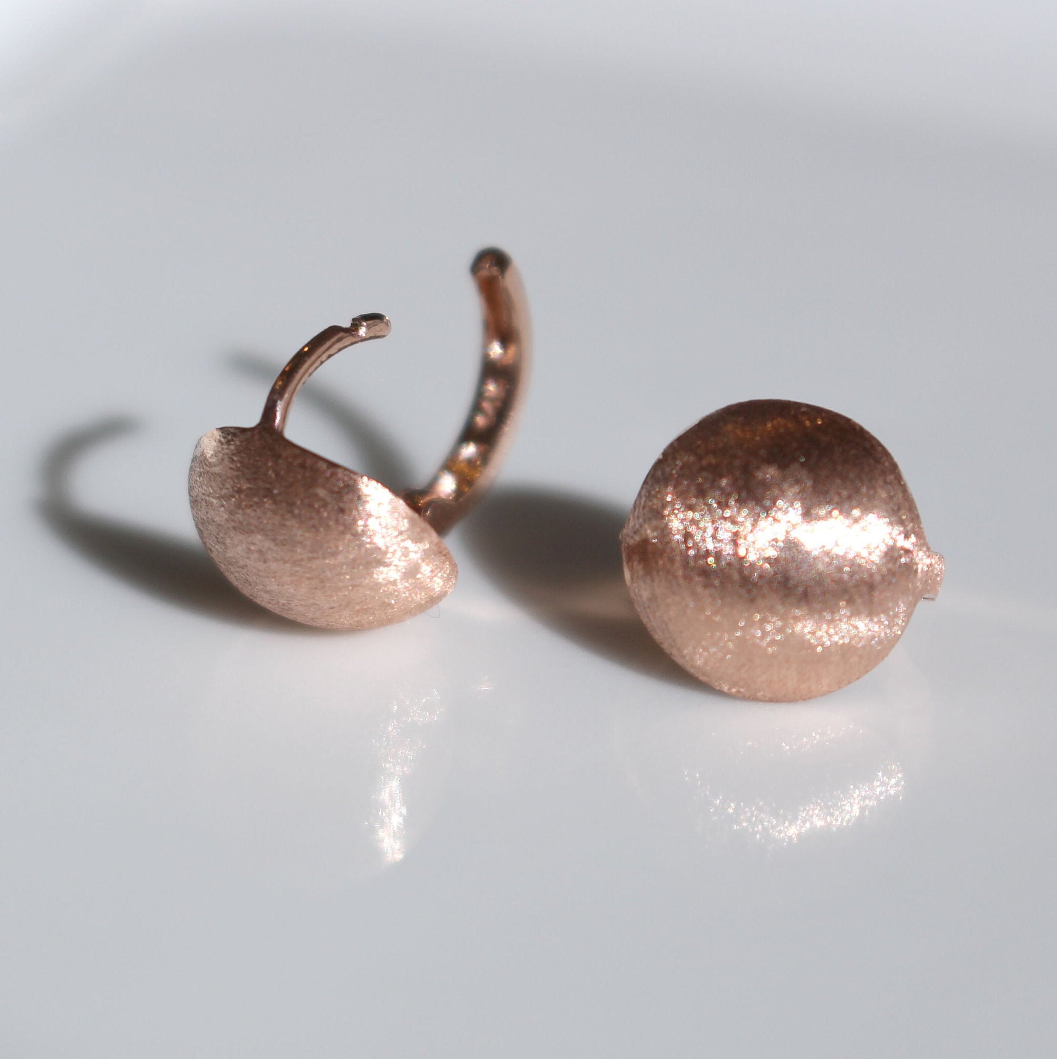 14K solid rose gold ball earrings/daily simple earrings/matt Etsy