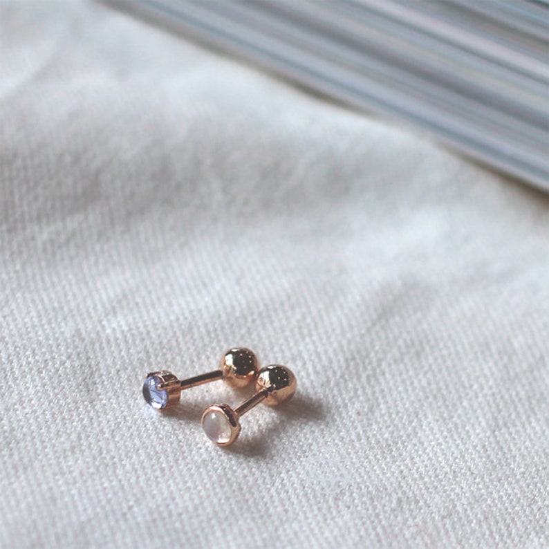 18K solid rose gold moonstone piercingmoonstone earringcatseye moonstone piercinglayering piercinggemstone earringpiercing gift