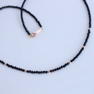 18K solid gold ball and black spinel daily necklace