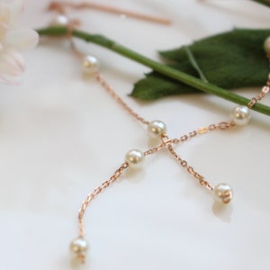 14K Rose Gold pearls long earrings/thread long earrings/drop long earrings/solid gold pearls earring