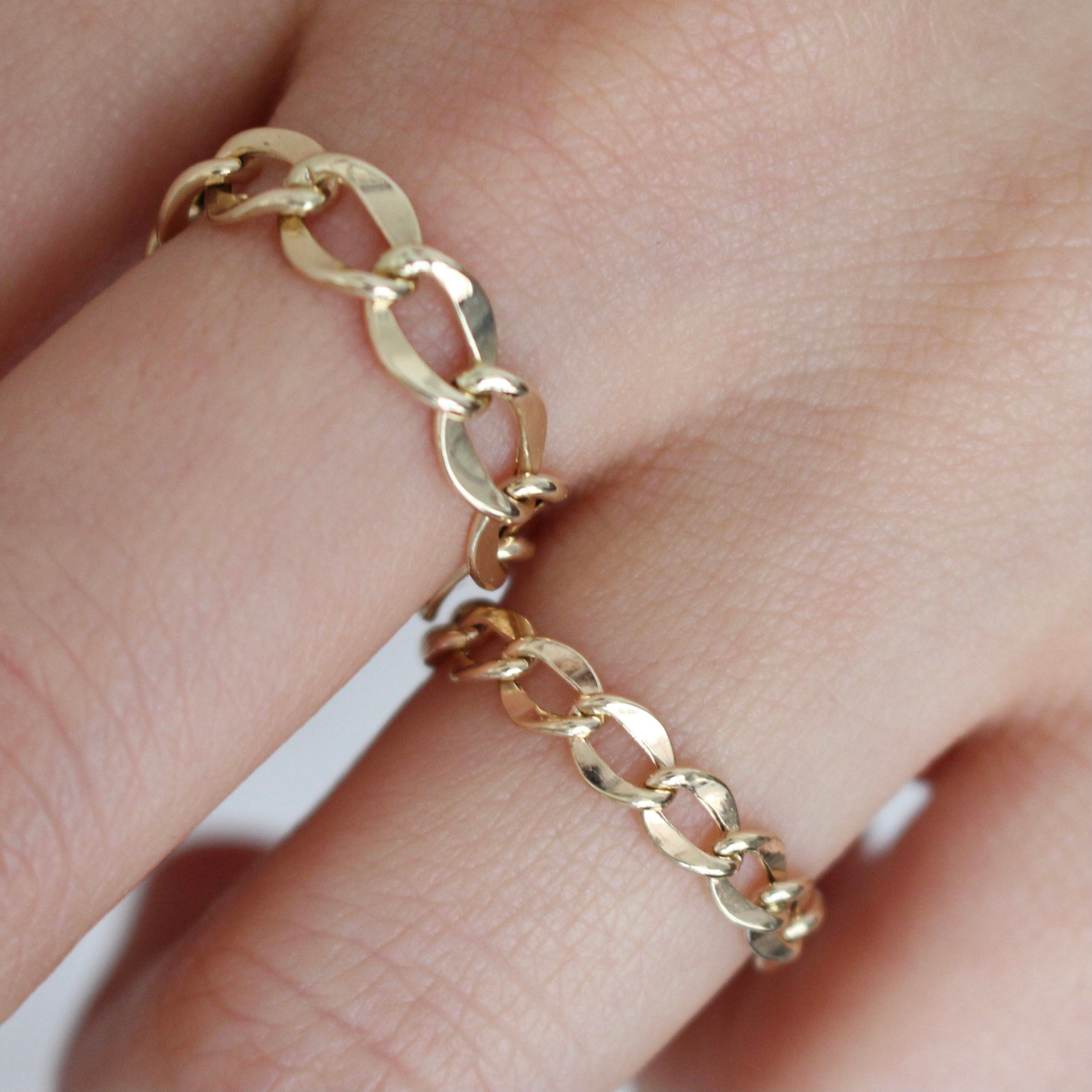 14K solid gold 3mm chain ring/chain ring/solid gold chain Etsy