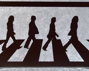Beatles, Abbey road, tableau silhouette en bois découpé