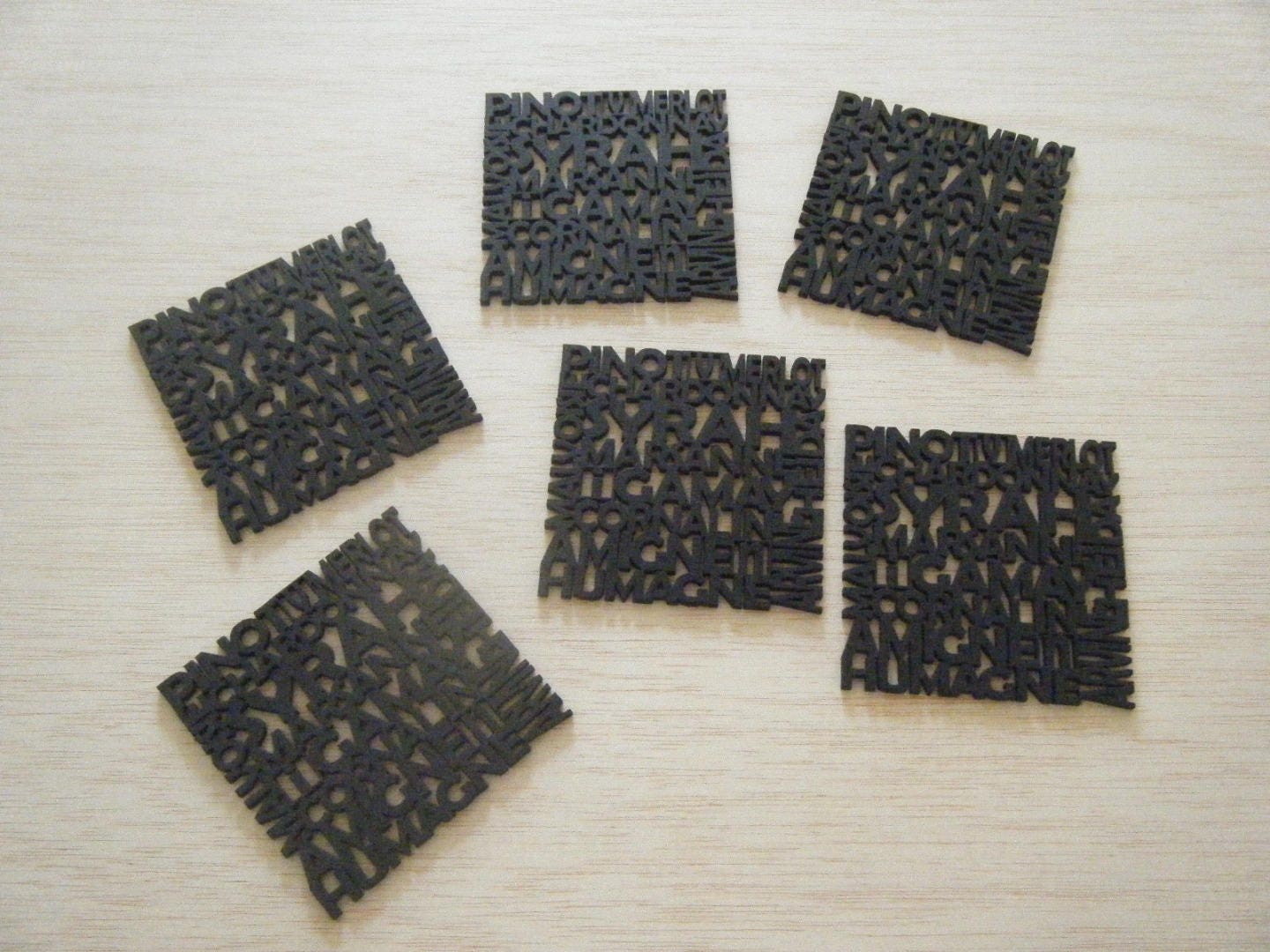 Sous-Verres Vins et Cépages - Set de 6 Dessous Verre | Bois Découp