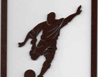 Football, soccer player, cut and painted wooden silhouette frame