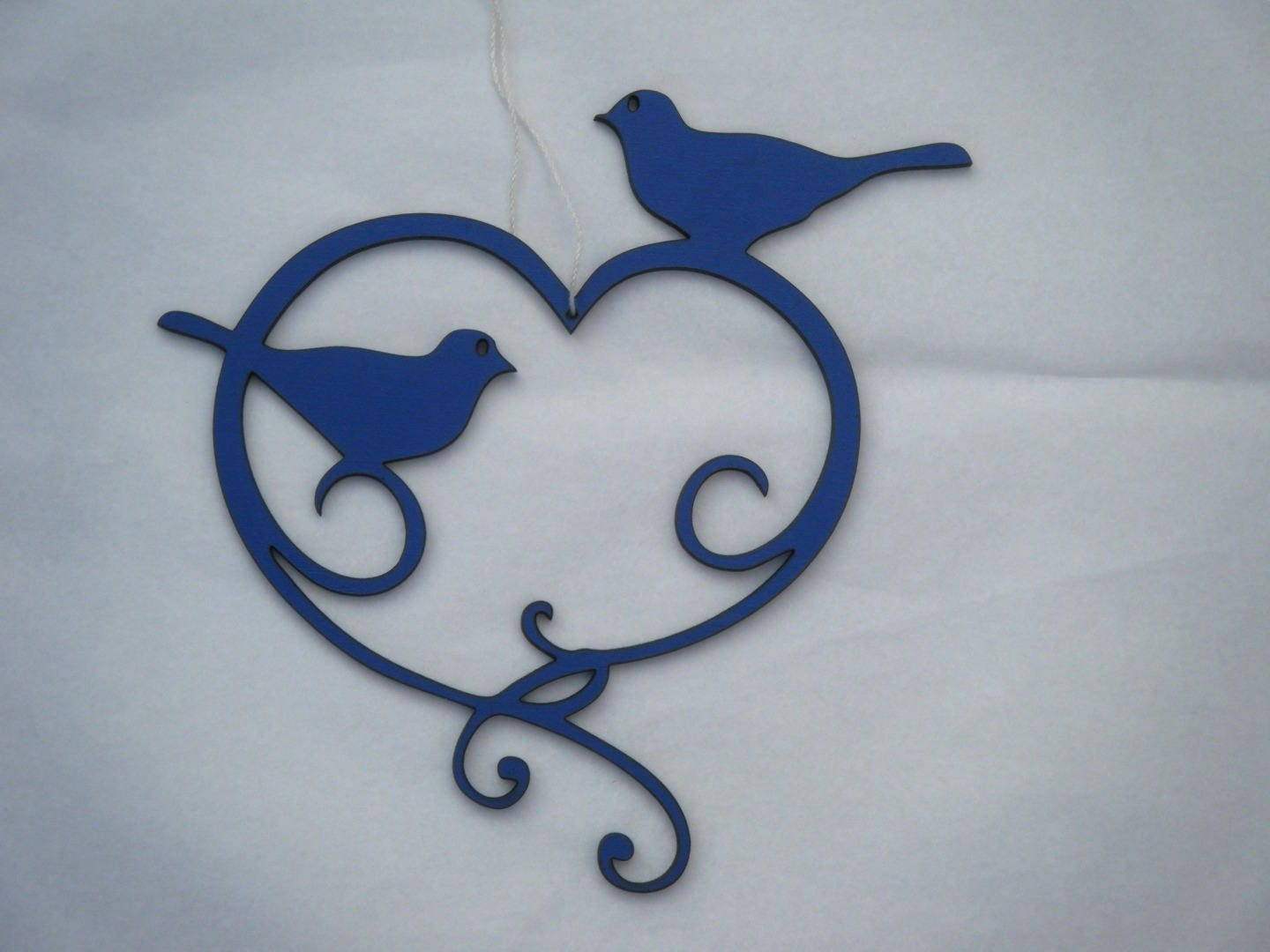 Coeur et Oiseaux , Décoration Silhouette en Bois Découpé Peint