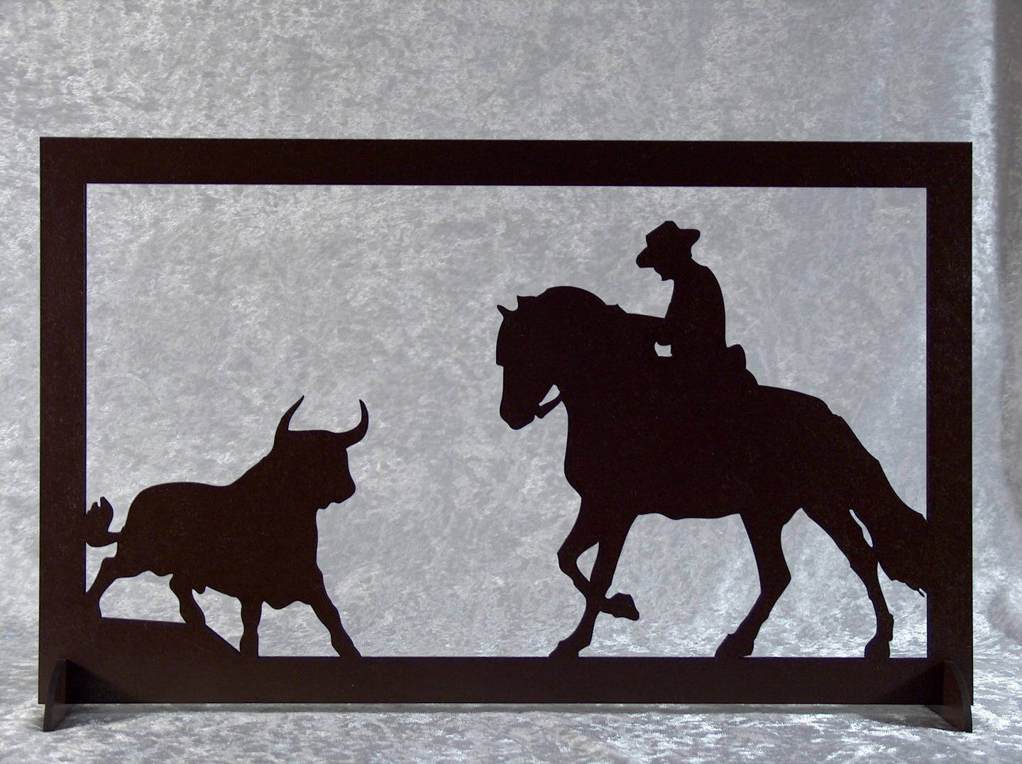 Taureau et Cavalier - Cadre Silhouette en Bois