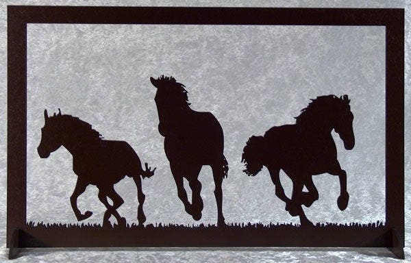 Trois Chevaux Au Galop, Cadre Silhouette en Bois Découpé