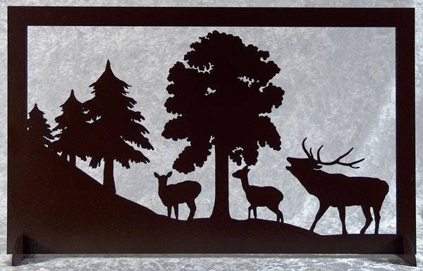 Le Brame Du Cerf avec Ses Biches - Tableau Silhouette en Bois Découpé.