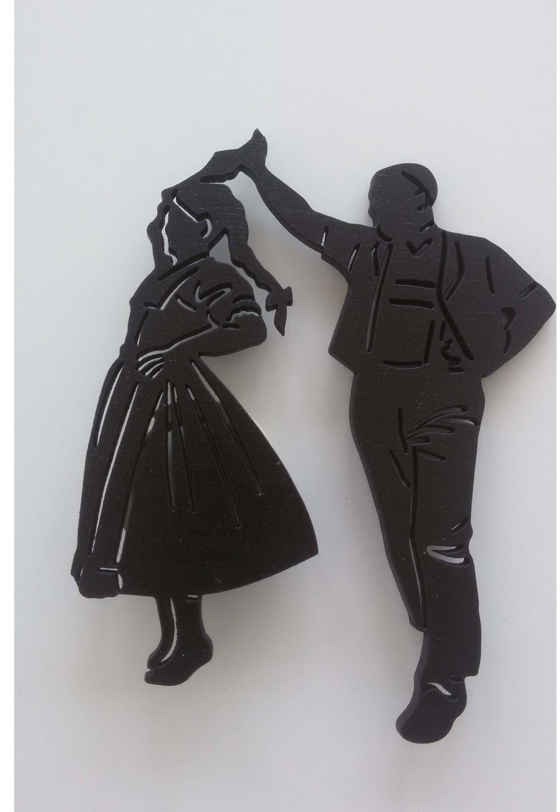 Couple de Danseurs, Style Poya | Montée à L'alpage, en Bois Découpé.