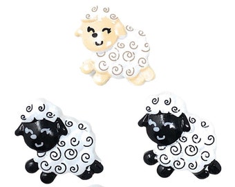 Boutons Fantaisie Mouton Noir ou Blanc 22MM avec Attache Dos - Lot de 6  : Boutons de Couture Attache Dos Enfant Layette Scrapbooking Déco