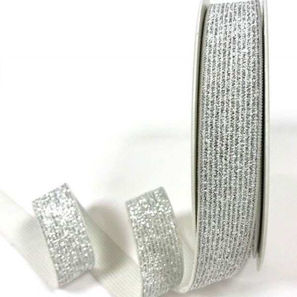 Élastique Plat Ceinture métallique en lurex Argenté  diamètre 20mm - Vendu au Mètre ou par Rouleaux de 10 mètres / Mercerie Couture