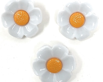 Bottoni Fantasia Fiore Margherita con Coda 18mm Bianco e Giallo - Set di 10 / Bottoni da Cucire Attacco Posteriore / Decorazione Scrapbooking