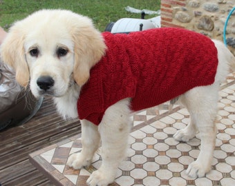 Hundepullover in Sondergröße für Hund, Welpe oder Katze. Farbwahl. Handgestrickter Pullovermantel, hergestellt in Frankreich