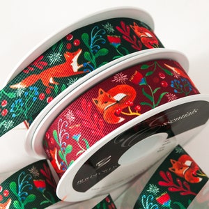 Nastro natalizio - Amici della volpe - Nastro grosgrain da 25 mm - Venduto al metro - Scelta del colore / Decorazione stagionale delle vacanze