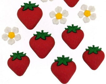 Boutons Dress It Up : Fresh Strawberries / Fraise / Boutons Pour Décoration Mercerie Couture Album Décoration Gâteaux Scrapbooking