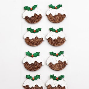 Autocollant Paillettes Artisanal en Forme de Christmas Pudding x 8 / Auto Adhésive Noel pour Scrapbooking Carterie Décoration Loisir Créatif