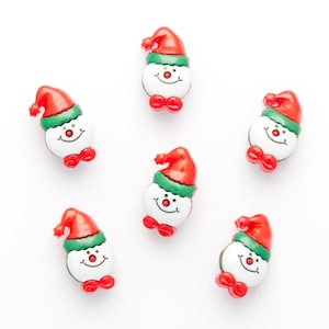 Bouton de Noël avec Attache Dos - Tête Visage Bonhomme de Neige  14 x 25mm - Lot de 10