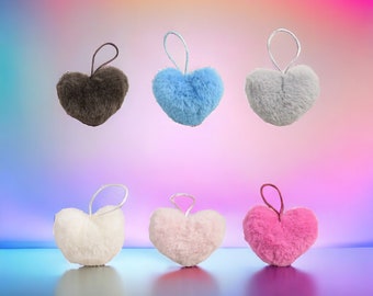 Pom Pom  Faux Fur Heart  Size 6.5cm - Choice of 24 Colours