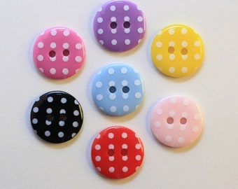 Boutons Fantaisie à Pois 15mm Couleur au Choix - Lot de 6 / Bouton de Couture à Pois / Bouton Fantaisie / Mercerie