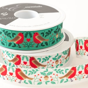 Ruban de Noël - Robins Nest - 25mm Ruban Taffetas - Vendu par Mètre - Couleur au Choix / Décoration Saisonnière des Fêtes