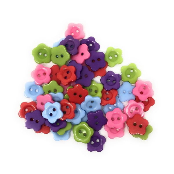 Boutons de Couture Forme Fleur en Résine Couleurs Mixte 2 Trous  Lot de 50 / Bouton Fantaisie en Forme de Fleur / Bouton Fleur avec 2 Trous