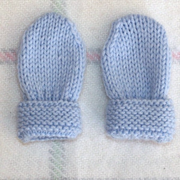 Moufles de Naissance Bébé en Tricot Fait Main Bleu  / Choix de Tailles / Prématuré à 6 Mois  Mitaines/ Gants  Layette Cadeaux de Naissance