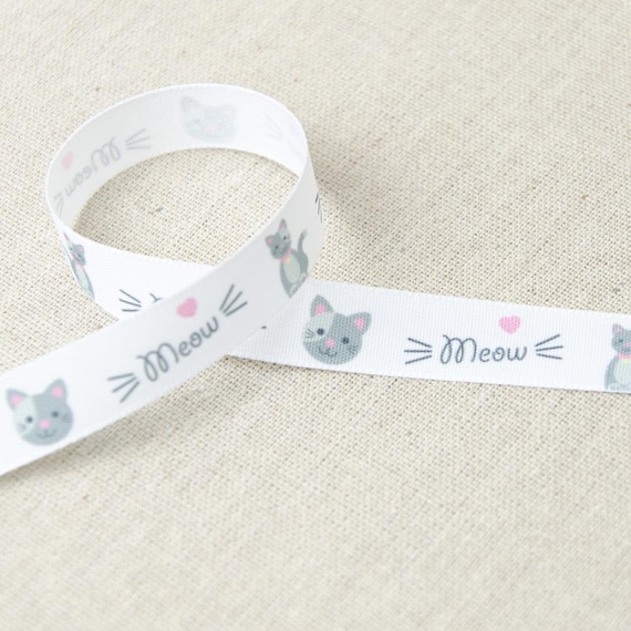 Taffeta Ribbon: Meow Kitten - 15mm (per metre) Taffeta Ribbon: Meow Kitten - 15mm (per metre)