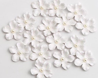 Fleurs en Papier Pailleté  Artisanal avec Perle 3CM Lot de 16 Blanc / Fourniture Scrapbooking Bricolage Artisanat Décoration Mariage