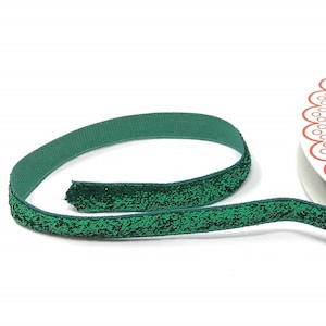 Ruban de Velours Métallique Noël 10mm : Vert - Vendu au Mètre Pour Décoration Mercerie Couture Album et Scrapbooking