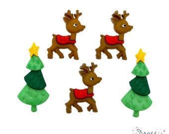 Boutons Dress It Up : Collection Noël - Rennes - Reindeer Games Bouton fantaisie 3D Pour Décoration Mercerie Couture Album et Scrapbooking