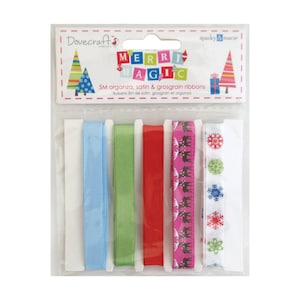 Lot de 5 Rubans Fantaisie  Collection Noël Merry Magic 10mm  / Rubans Fantaisie Noel pour Scrapbooking Carterie Décoration