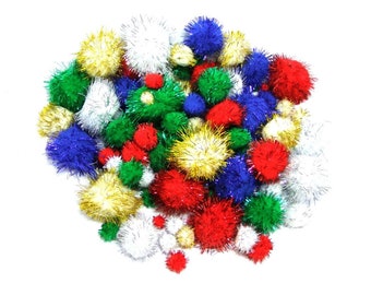 Garland Pompoms Mixed Sizes Colors Christmas For Decoration Scrapbooking / Pompon Balls Red White Green / Jewelry / Sewing / Scrap