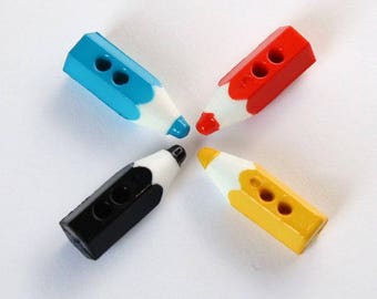 4er-Pack Knöpfe in Bleistiftform, 20 x 8 mm, Farbauswahl / Nähknöpfe / Scrapbooking-Knöpfe / Kinder / Dekoration