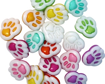 Buttons in the Shapes of Paws with Tail Lot of 25 Mixed Colors Scrapbooking, Sewing, Decoration